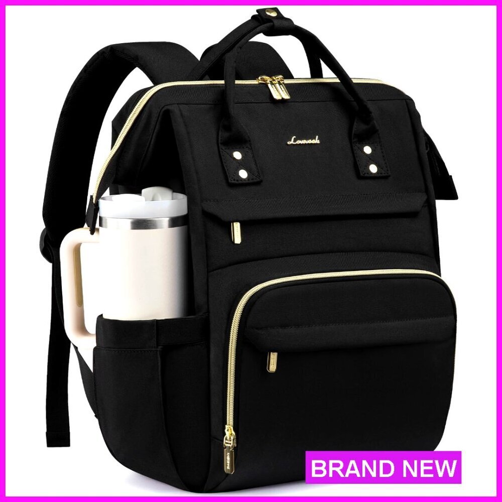 15.6 Inch Waterproof Laptop Backpack with Tumbler Holder, 19 Pockets